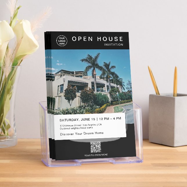 Real Estate Open House Logo Photo QR Black Brochure (Insitu)