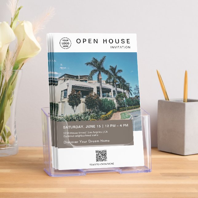 Real Estate Open House Logo Photo QR White Brochure (Insitu)