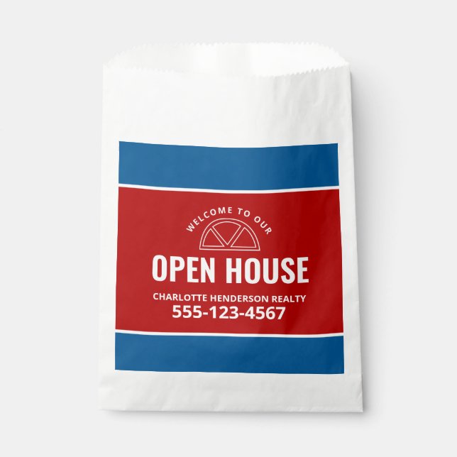 Real Estate Open House Red Blue Treat Favor Bag (Front)
