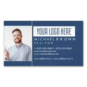 Real Estate Photo Navy Elegant Business Card Magnet