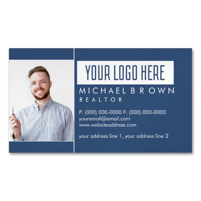 Real Estate Photo Navy Elegant Business Card Magnet