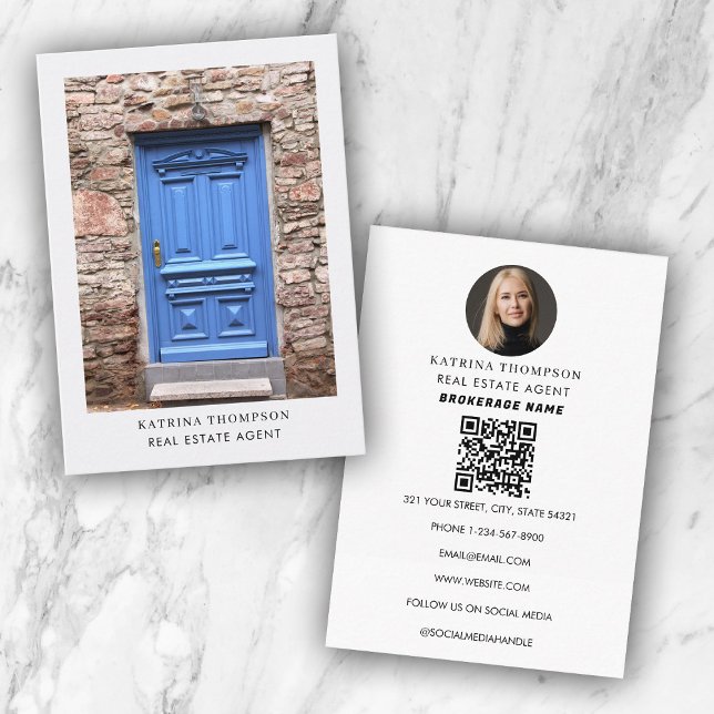 Real Estate Photo Realtor QR Code Front Door Business Card (Real Estate Photo Realtor QR Code Front Door Business Card)