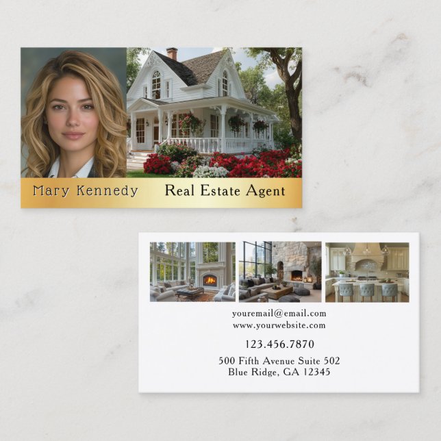 Real Estate Photo White House Kitchen Fireplace Business Card (Front/Back)