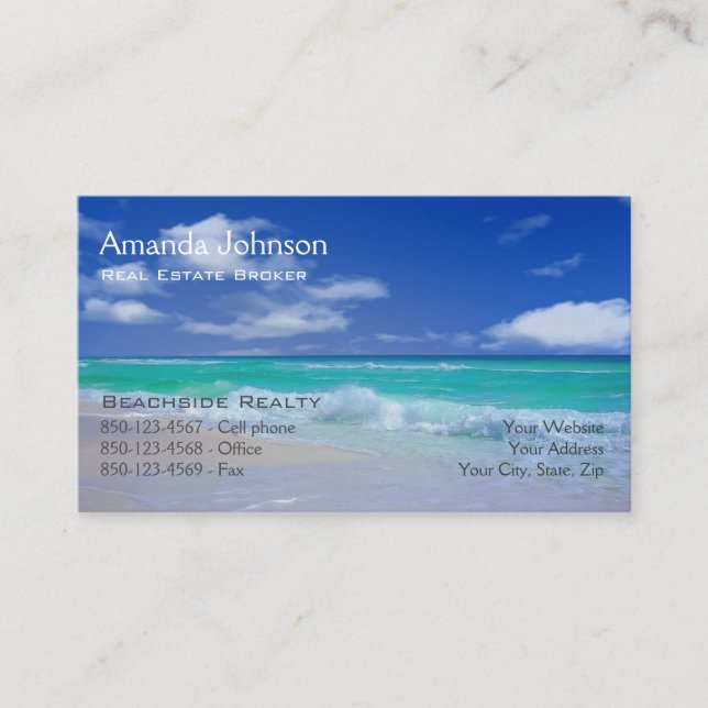 Real Estate Piece of Paradise Beach Waves Business Card (Front)