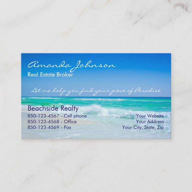 Real Estate Piece of Paradise Beach Waves Business Card (Front)