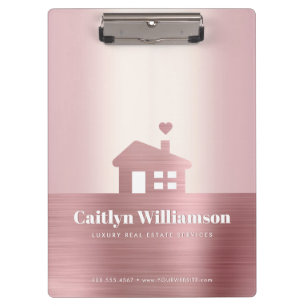 Real Estate Pink Rose Gold Foil Broker Agent House Clipboard