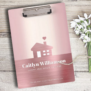 Real Estate Pink Rose Gold Foil Broker Agent House Clipboard