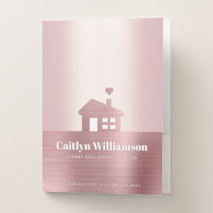 Real Estate Pink Rose Gold Foil Broker Agent House Pocket Folder