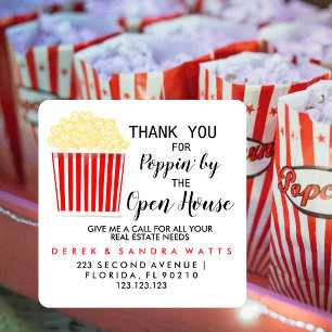 Real Estate Popcorn Open House Announcement Square Sticker