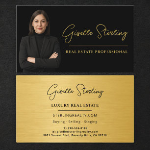Real Estate Professional Black Gold Metallic Business Card