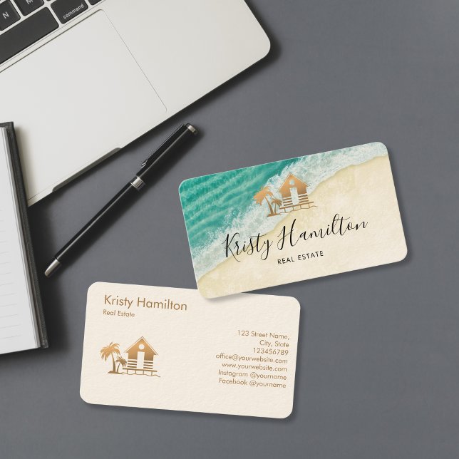 real estate professional house realtor beach house business card (beach house real estate logo)