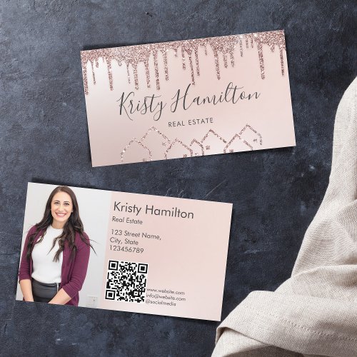 real estate professional house realtor blush photo business card