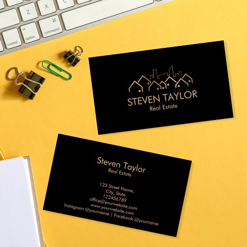 real estate professional house realtor gold black business card