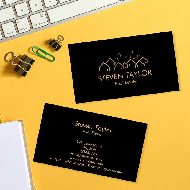 real estate professional house realtor gold black business card (Creator Uploaded)