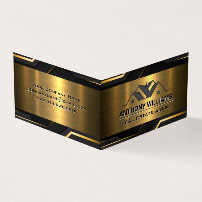 Real Estate Properties | Gold Black  Business Card (Outside)