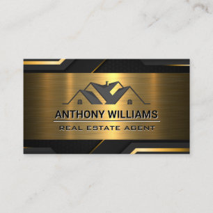Real Estate Properties Gold Black Business Card