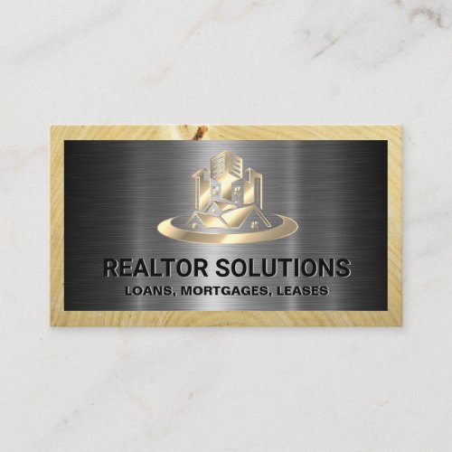 Real Estate Properties | Metallic Gold Wood Business Card