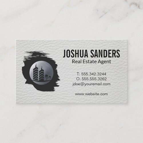 Real Estate Property Buildings Logo  Leather Business Card