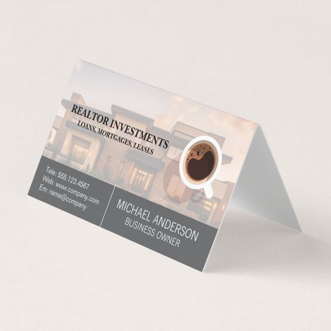 Real Estate Property | Cup of Coffee Business Card (Front)