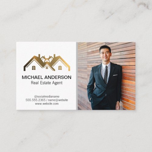 Real Estate Property Gold Logo  Business Man Business Card