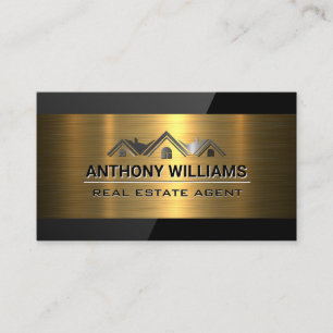 Real Estate Property   Gold Metallic   Black Gloss Business Card