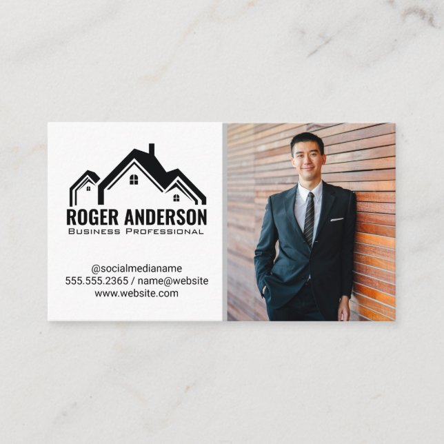 Real Estate Property Home Logo | Business Man Business Card (Front)