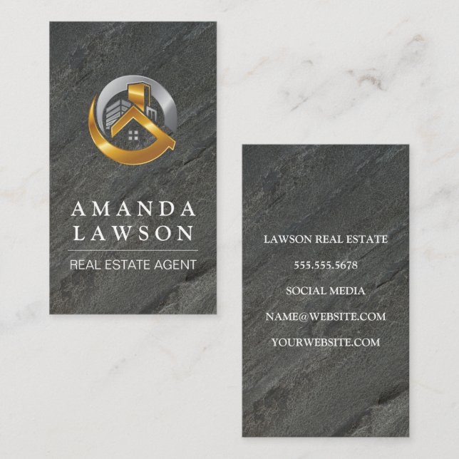 Real Estate Property Logo | Black Marble Appointment Card (Front/Back)