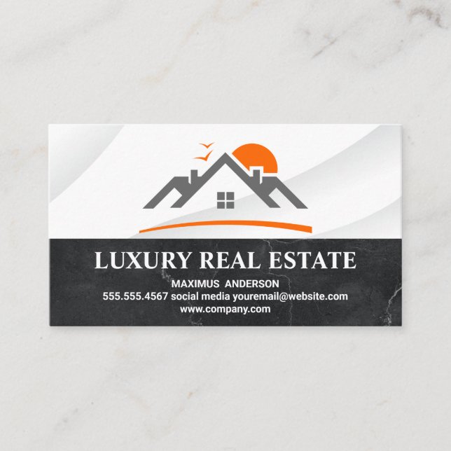 Real Estate Property Logo | Black Marble  Business Card (Front)