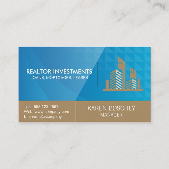 Real Estate Property Logo | Blue Geometric Business Card (Front)