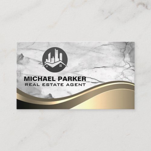 Real Estate Property Logo  Marble Metal Business Card