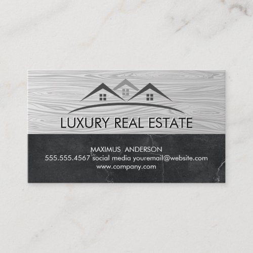 Real Estate Property Logo  Wood Grain  Marble Business Card