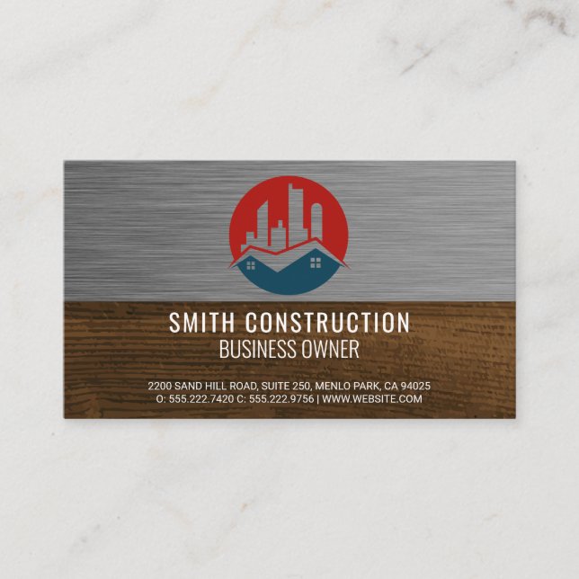 Real Estate Property | Metal Wood | Construction Business Card (Front)
