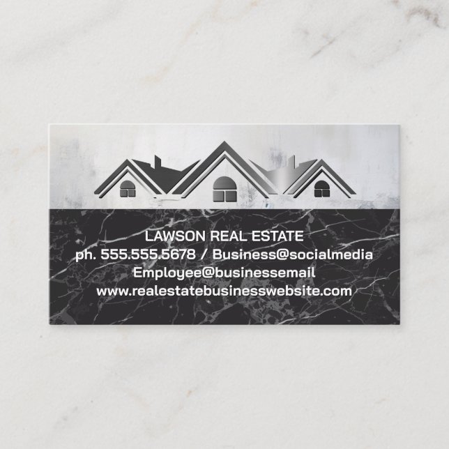 Real Estate Property Metallic Logo | Black Marble Appointment Card (Front)