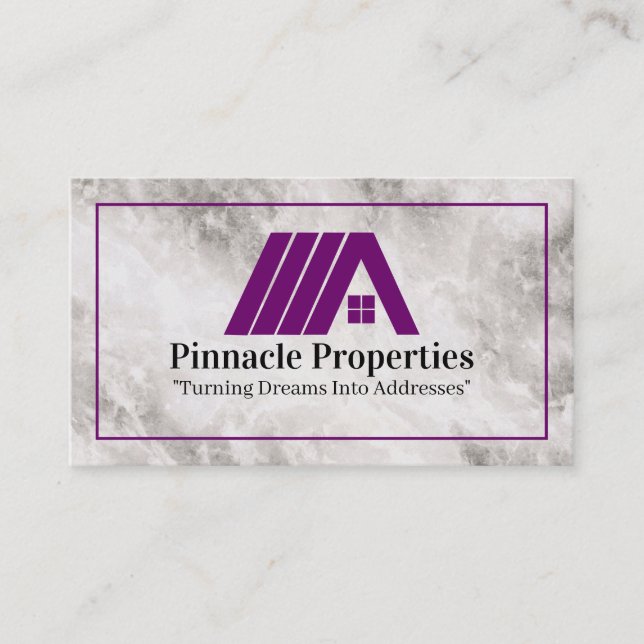 Real Estate Property | Purple Logo | Marble Business Card (Front)