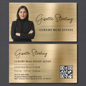 Real Estate QR Code Photo Faux Gold Metallic  Business Card