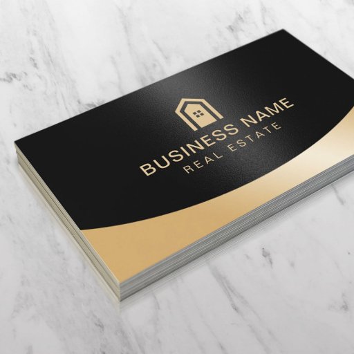 Customizable Real Estate Realtor Black & Gold Custom House Logo Business Card