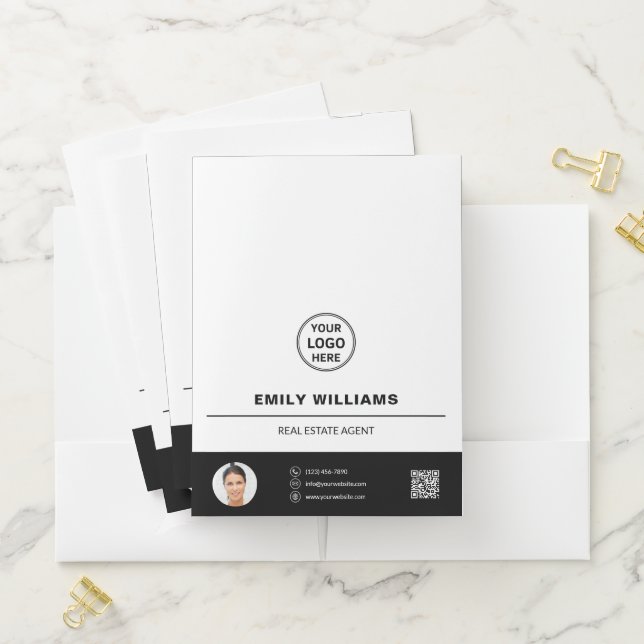 Real Estate Realtor Custom Logo Photo QR Pocket Folder (In Situ)