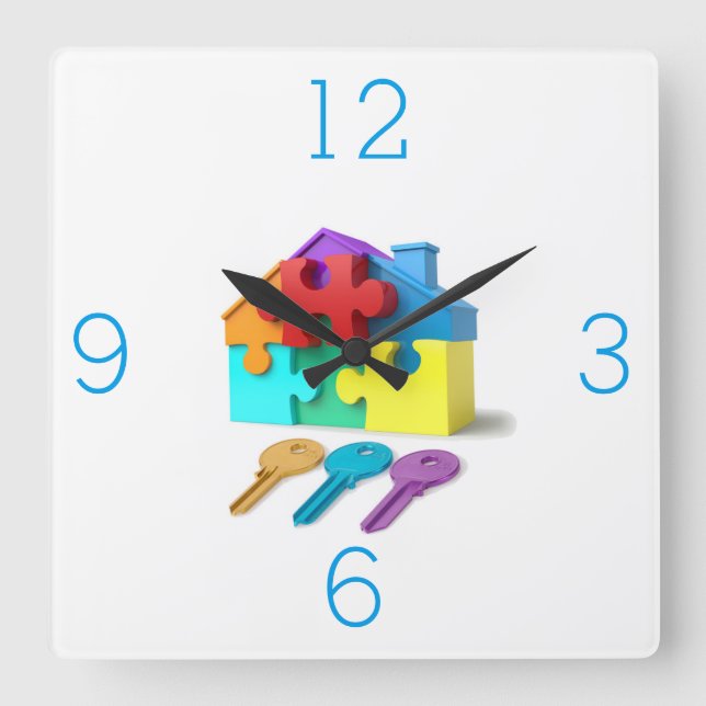 Real Estate, Realtor, estate agent, New Home Square Wall Clock (Front)