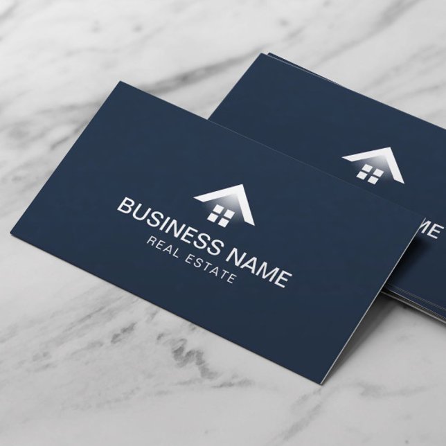 Real Estate Realtor House Logo Navy Blue Business Card (Creator Uploaded)