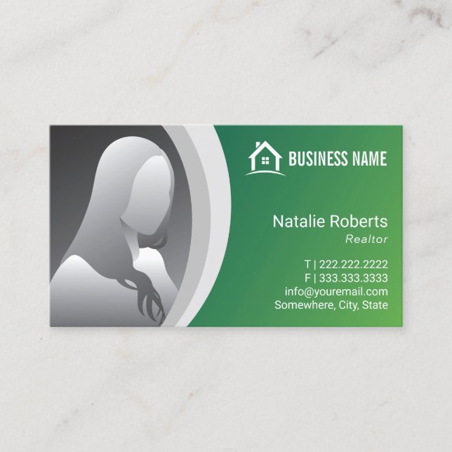 Real Estate Realtor Modern Green Custom Photo Business Card (Front)