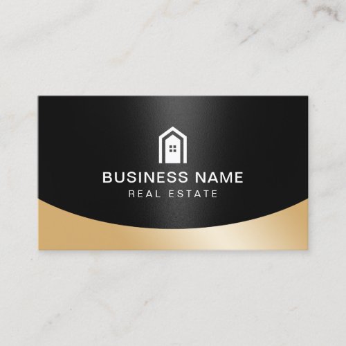 Real Estate Realtor Modern House Logo Black  Gold Business Card