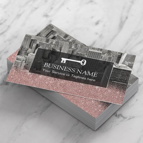 Real Estate Realtor Modern Rose Gold Glitter Business Card