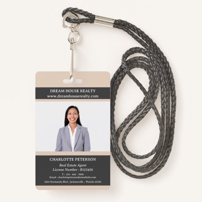 Real Estate Realtor Name Badge (Front with Lanyard)