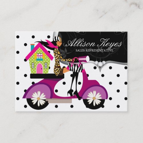 Real Estate Realtor Scooter Girl House Dots Business Card