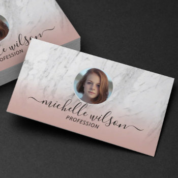 Real Estate Realtor Trendy Marble Blush Pink Photo Business Card by BlackEyesDrawing at Zazzle