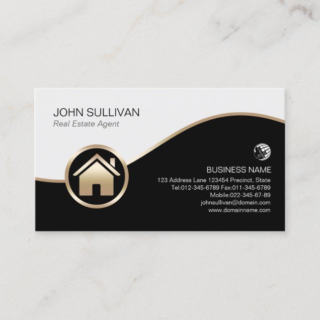 Real Estate Realty Property Faux Gold House Icon Business Card (Front)