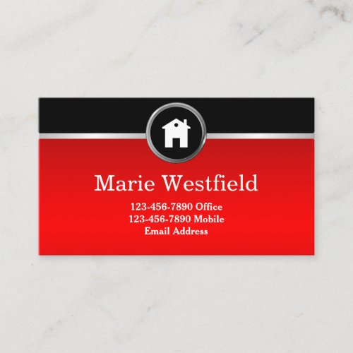 Real Estate Red Black Modern Plain Professional  Business Card