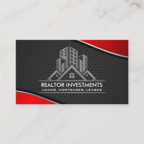 Real Estate   Red Metallic  Perforated Mesh Business Card