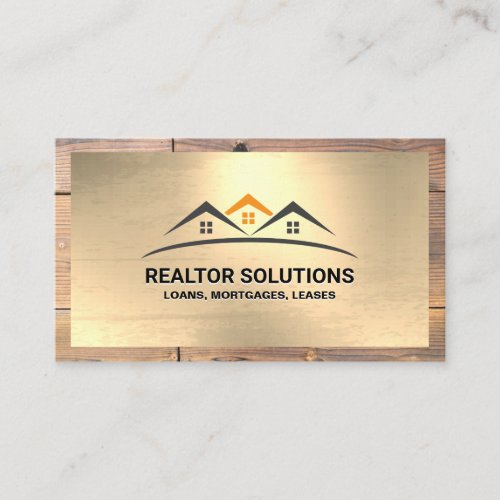 Real Estate Residential  Gold and Wood Border Business Card