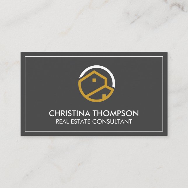 Real Estate Residential Logo | Gray Background Business Card (Front)